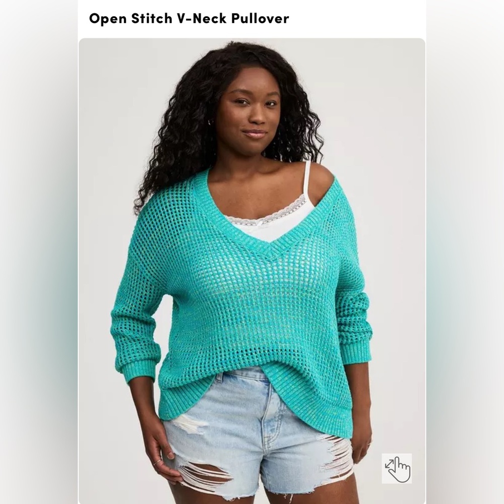 EUC Torrid Open Stitch V-Neck Pullover Sweater 3x Color: Jade Lime Marl